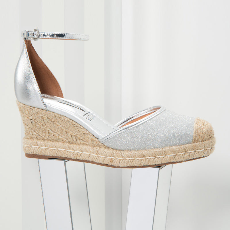 Vizzano Women's Metallic Espadrille Ankle Strap Wedge Court Sandals