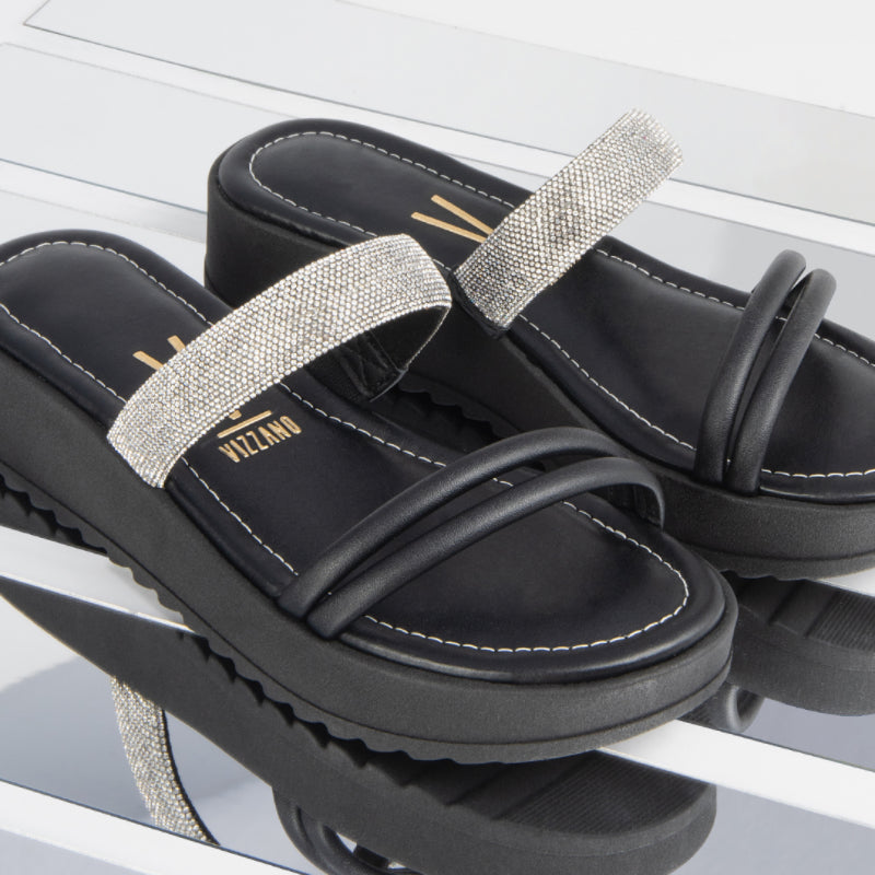 Vizzano Women's Rhinestone Decor Slide Sandals